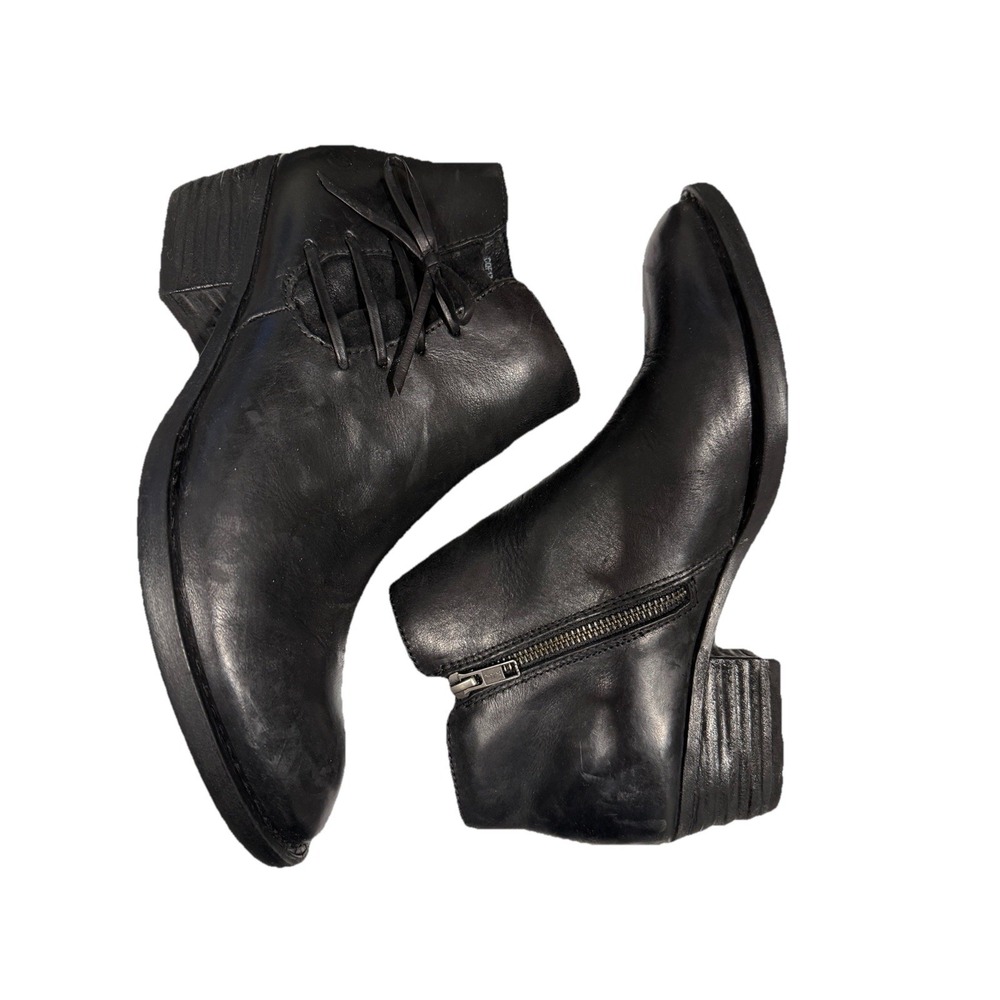 Born Bowlen Ankle Boots Womens Size 9 M Black Leather Casual Heeled Zip Up Shoes